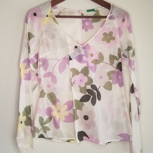 Benetton Floral Long Sleeve Blouse Sz XS